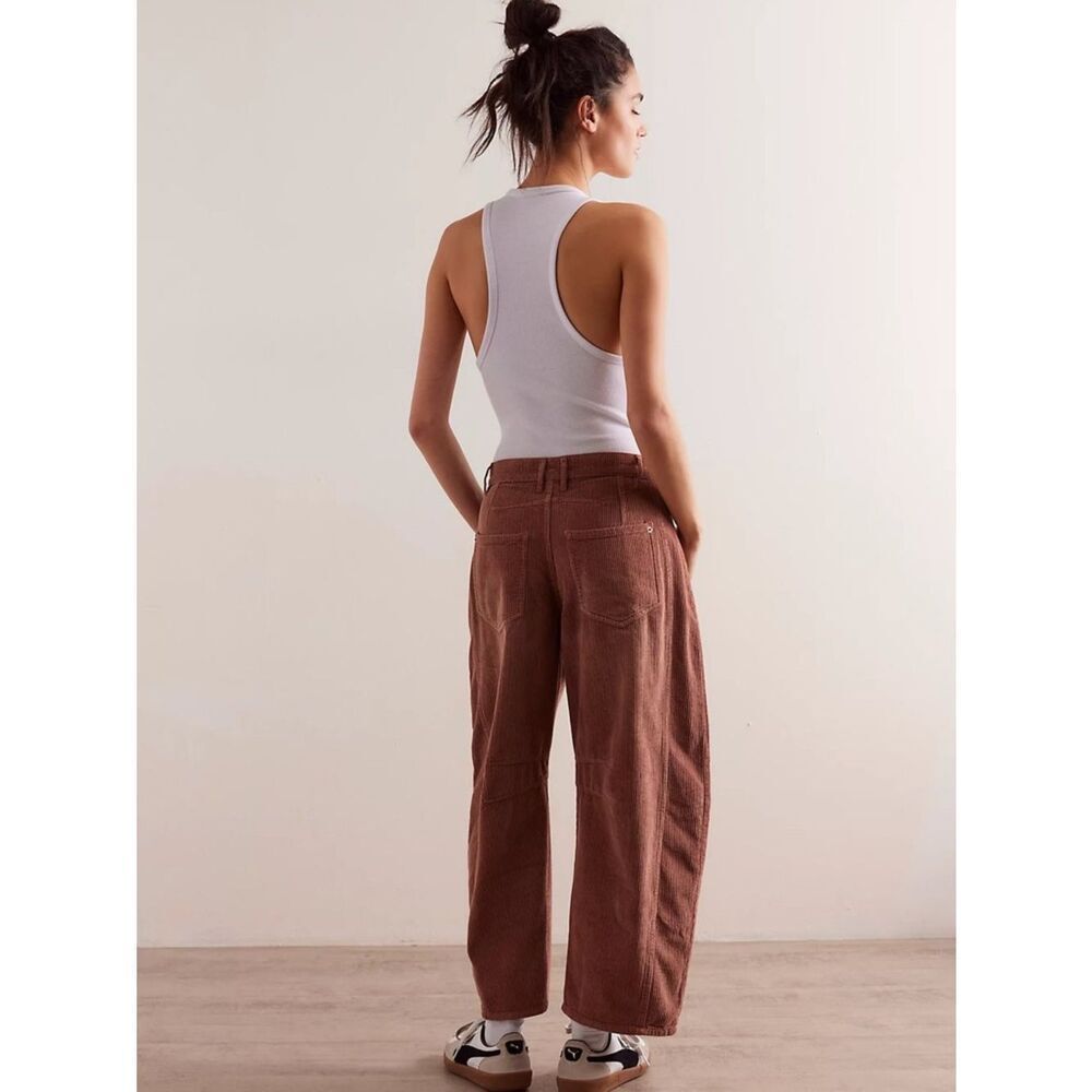 New Free People We The Free Good Luck Mid-Rise Cord Barrel Jeans Size 28 - Picture 3 of 9